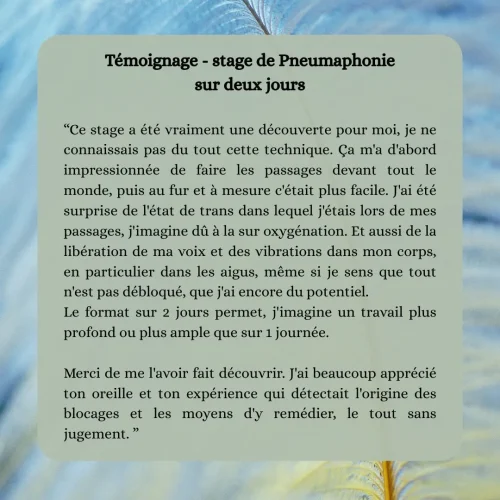 Témoignage 2 Stage pneuma 2 jours Julie