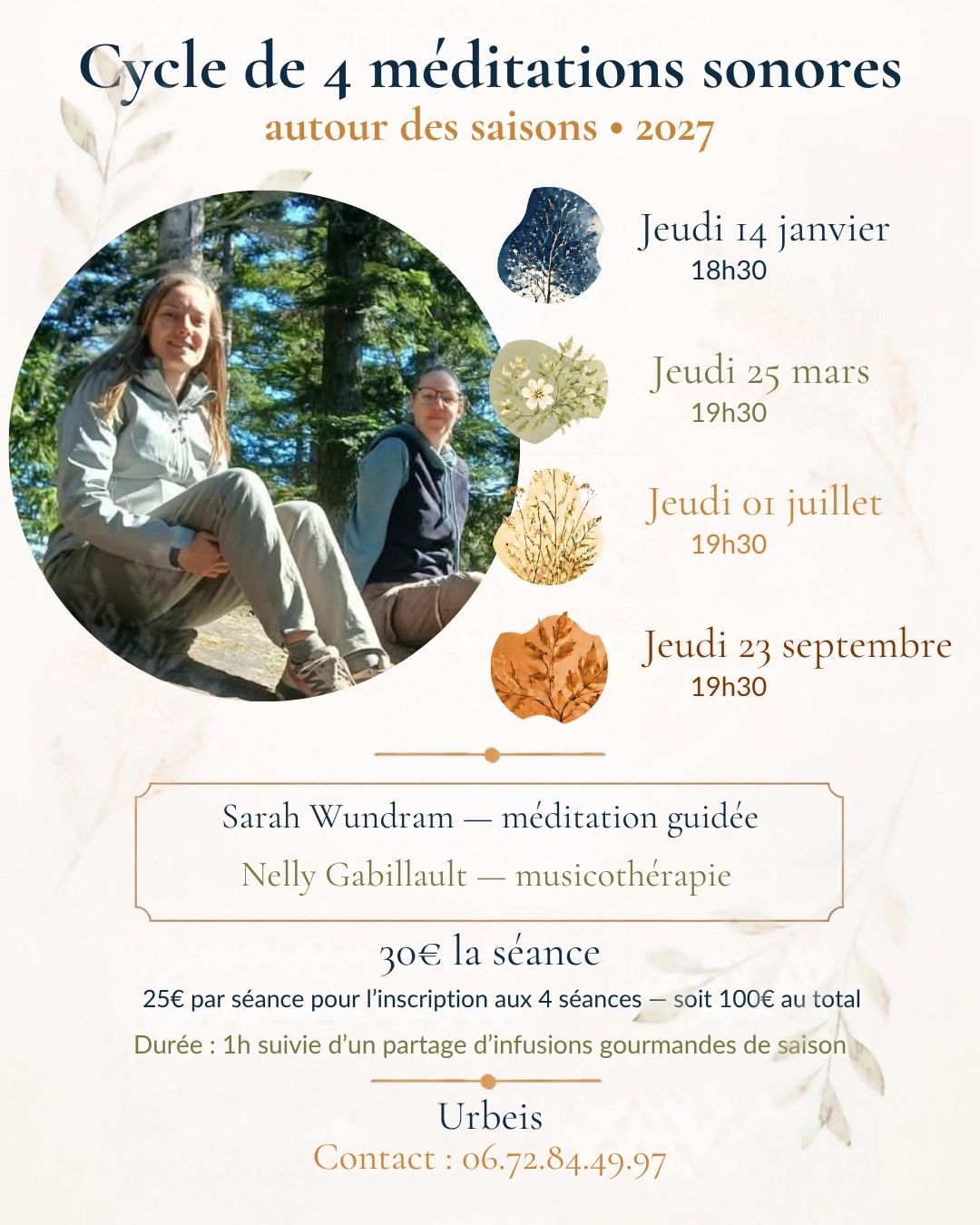 Illustration du cycle de méditations sonores au fil des saisons, avec Sarah Wundram et Nelly Gabillault.